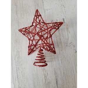 Red glitter tree topper star Xmas decor Christmas